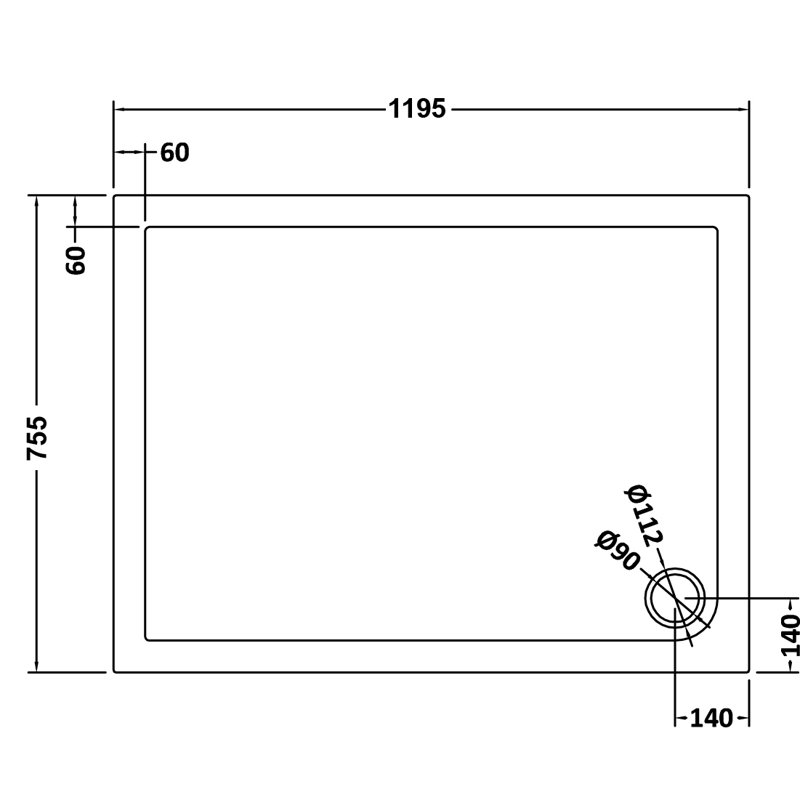 Rosner Rectangular Shower Enclosure, 1850mm H x 1200mm W x 760mm D