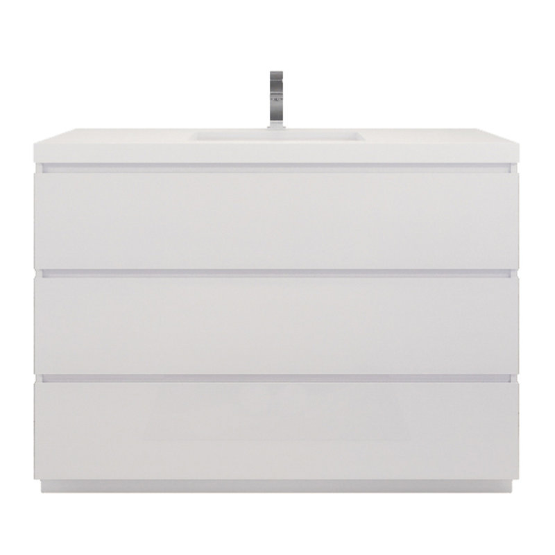 47.3'' Single Bathroom Vanity with Acrylic Top, Hight Gloss White