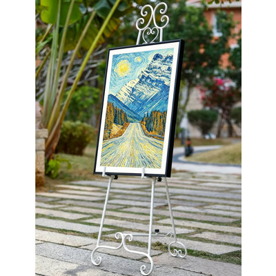 Chevalet à volutes pour affiche de mariage, chevalet en métal avec poignée réglable, hauteur 56,8 po, pour toile d'art, cadre photo, affiche, finition mate