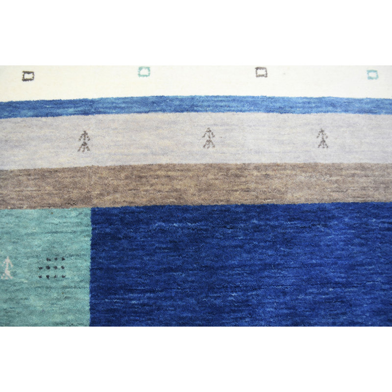 Hand Knotted Wool Area Rug in Blue/Brown/Gray/Ivory, Rectangle 5' x 7'