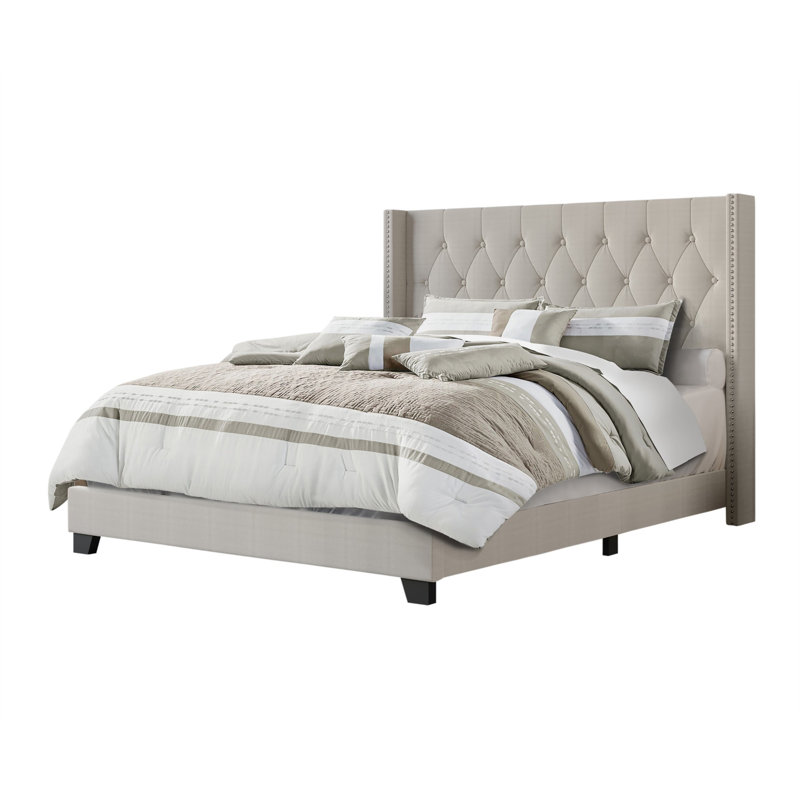 Amberlee Upholstered Wingback Bed, Warm Gray, Full