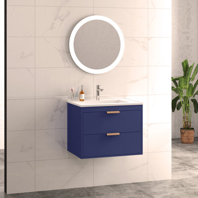 Meuble-lavabo mural 24 po avec lavabo en céramique blanche et rangement à tiroirs