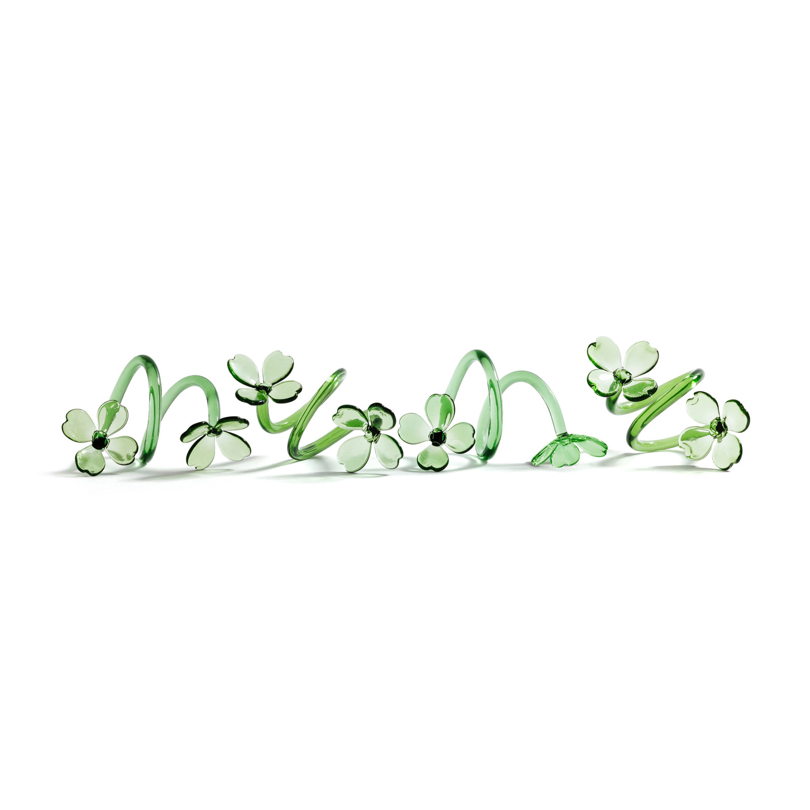 Botanica Glass Flower Napkin Rings, Green