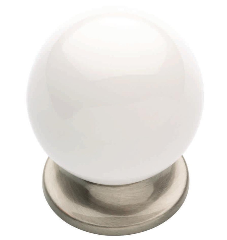 (Paquet de 5) Bouton rond 1-5 / 8 pouces blanc et nickel satiné