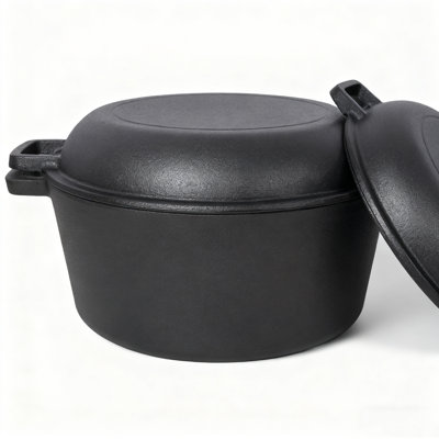 Cocotte en fonte pré-assaisonnée 2 en 1 - Cuisine polyvalente et fond de camping extérieur avec poignées doubles | Convient à une cuisinière, un foyer de camping / barbecue / pâtisserie | Batterie de cuisine, camping et maison essentiels les mieux cotés