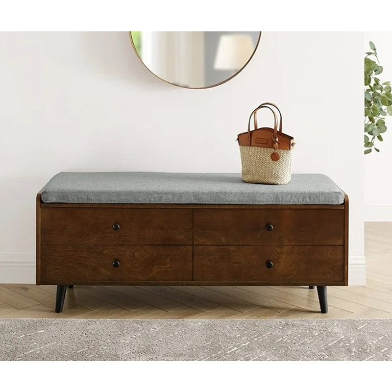 Domingue Upholstered Flip Top Storage Bench, Dark Walnut