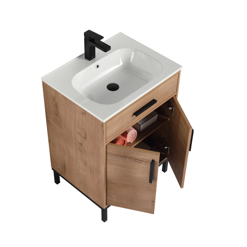 24 Inch Freestanding Bathroom Vanity with Sink – Solid Wood Cabinet, Soft-Close Doors & Adjustable Storage for Small Bathrooms