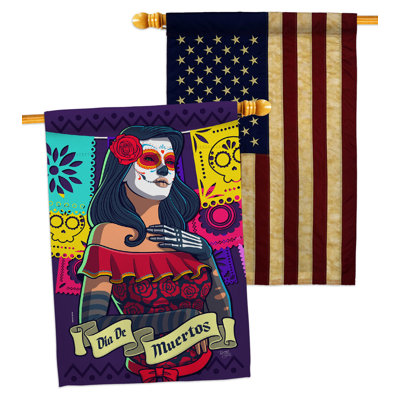 Drapeau de maison 40 po x 28 po La Calavera Catrina