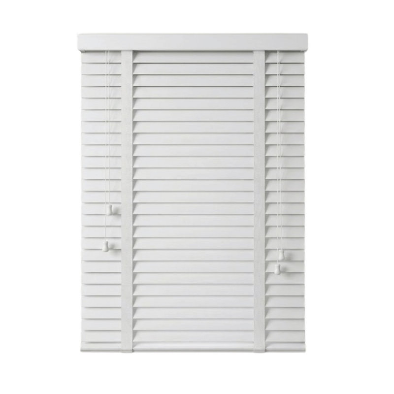 Faux Wood Venetian Blinds with Fabric Tape, Moisture-Resistant Horizontal Slats & Cord Control for Windows, White