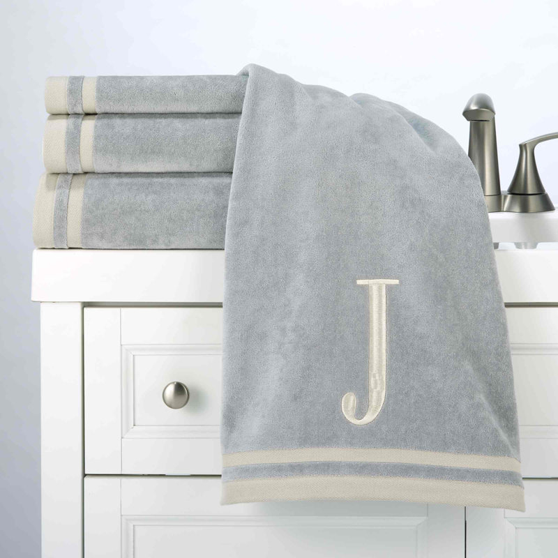 IVR/GLD Monogram Towel Set, Gray, 5 Piece Towel Set