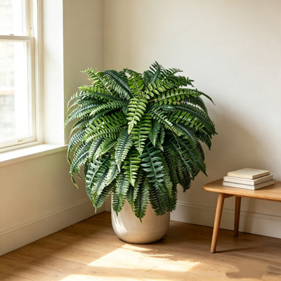 Large Artificial Boston Fern Plant 47 Inch, 1Pcs Faux Boston Fern with 88 Branches, Realistic Artificial Green Fern Plant for Indoor Outdoor, Home Office Garden Porch Decor, Flowerpot Not Included