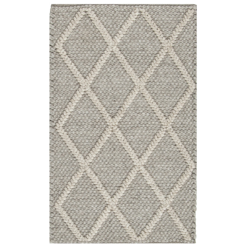 Russo Hand Woven Wool/Viscose Geometric Rug in Gray, Rectangle 3' x 5'