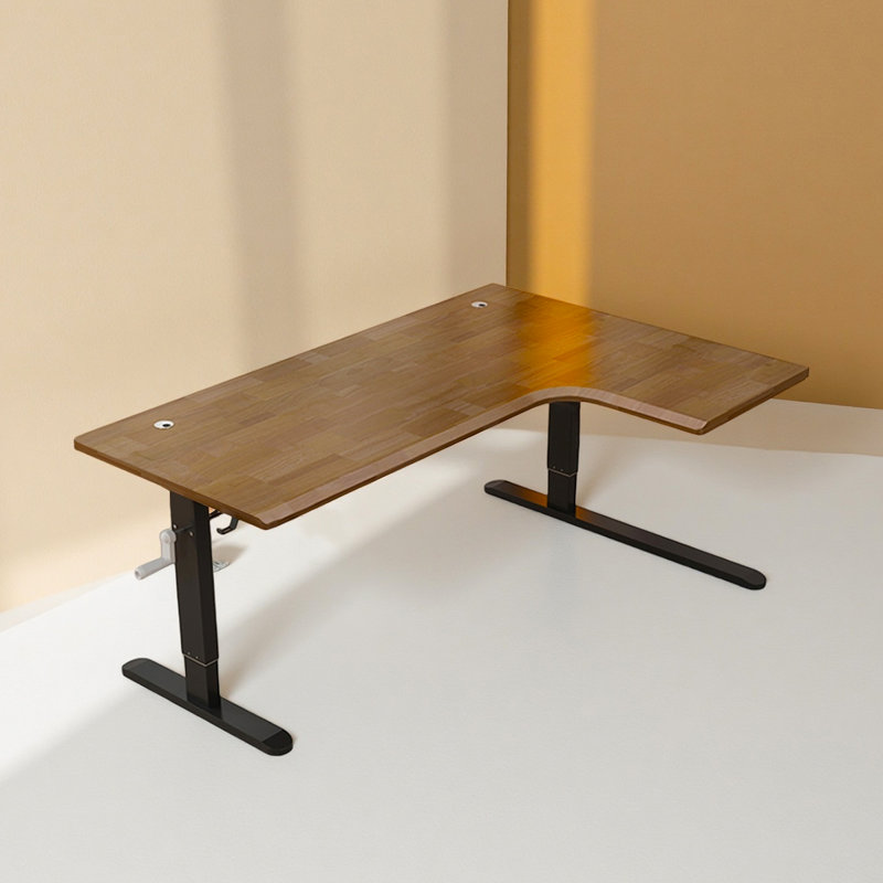Bureau en bois massif à manivelle réglable en forme de L pour ordinateur, 29.53" H x 55.12" W x 47.24" D