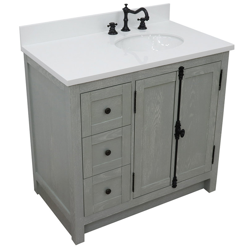 Ensemble de meuble-lavabo simple 37 po Seshadri, Quartz blanc, Gris sauge