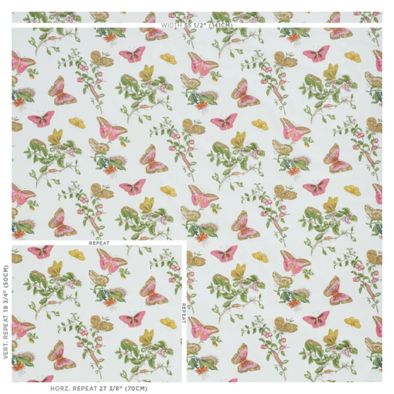 Tissu chintz Baudin Butterfly, Rosé