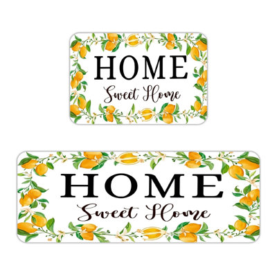 Lemon Wreath Home Sweet Home Home Decor Kitchen Mats 2 Pcs White