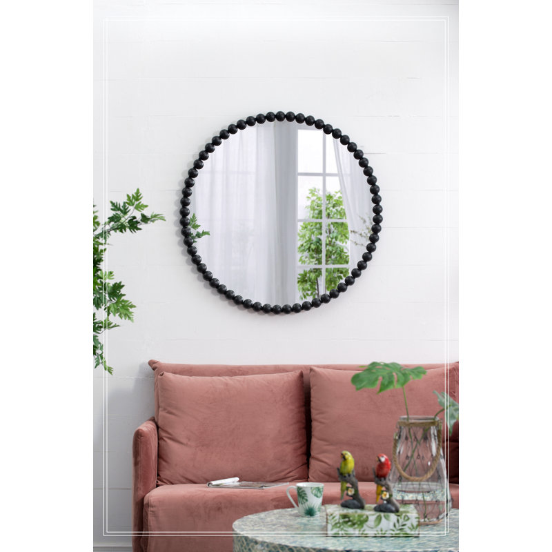 32" Circle Mirror with Metal Beaded Frame, Wall Mirror for Living Room Bedroom Entryway