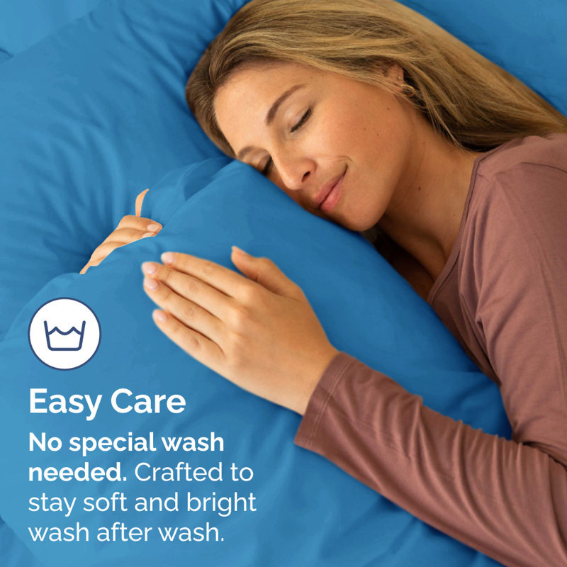 Microfiber Pillowcase Set of 2, Soft Double Brushed Pillow Covers, Breathable & Easy Care, Denim Blue, Queen
