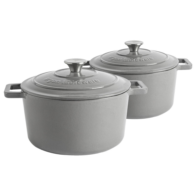 Argon Tableware - Round Cast Iron Casserole Dishes, Grey