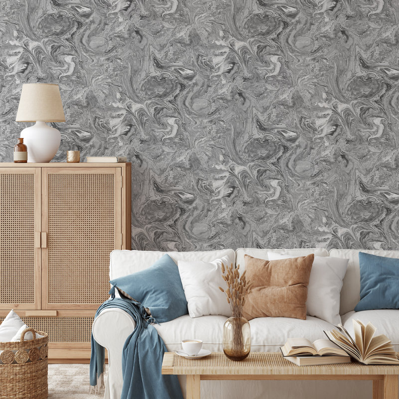 Rokya Liquid Marble Silver Wallpaper