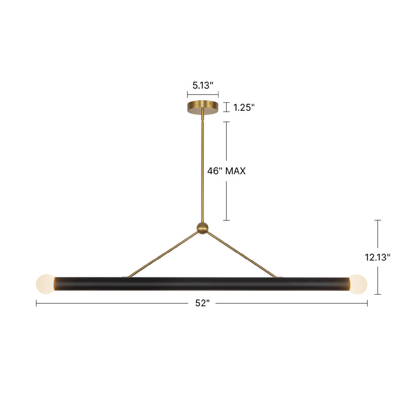 Calla 52-in Brushed Gold Dimmable LED Linear Pendant, Brushed Gold/Black Vegan Leather