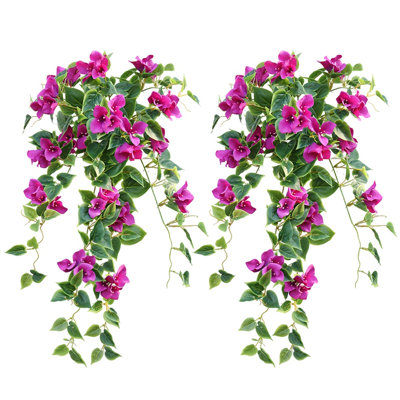 2 paquets artificiels de fleurs de bougainvilliers suspendus pour la décoration extérieure extérieure d'été, fausses longues vignes réalistes pour la véranda de la maison, le patio, le balcon et la cour (sans vase)