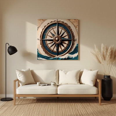 Coastal Grand Compass Rose Beige Metal Wall Art