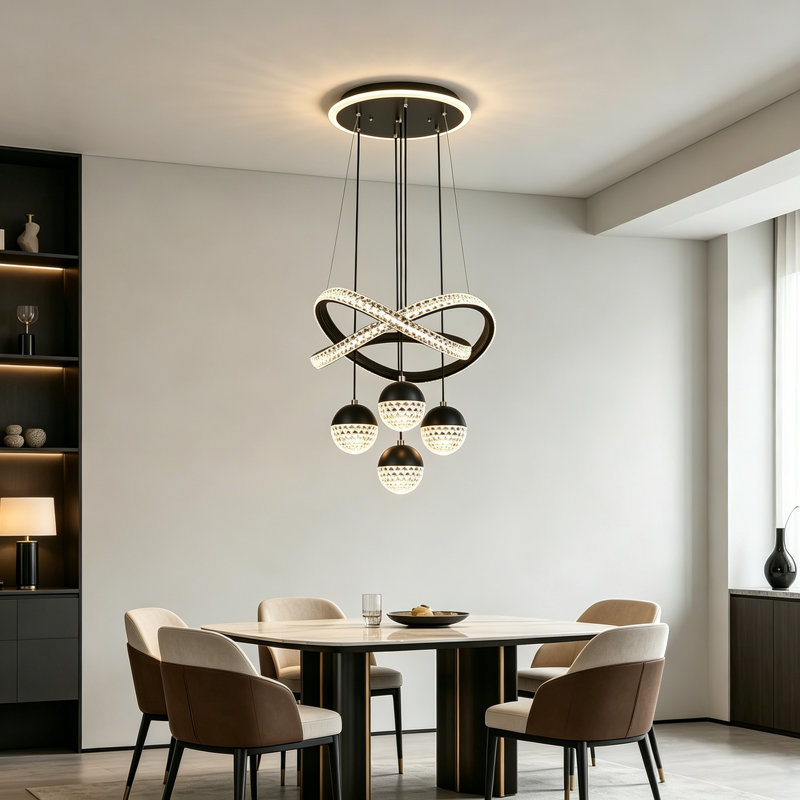 4 - Light Led Cluster Pendant, Black