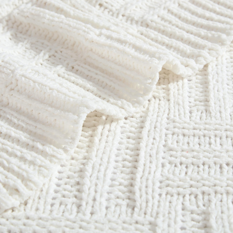 Knitted Throw Blanket, White