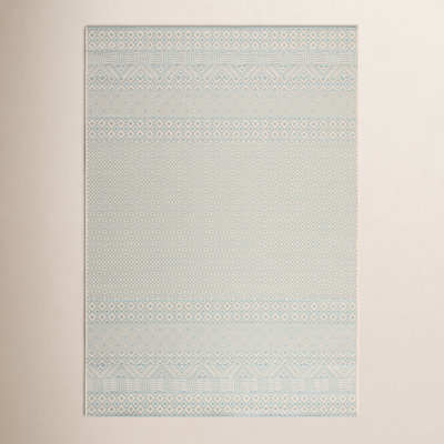 Lenwood Beige Aqua Geometric Outdoor Rug