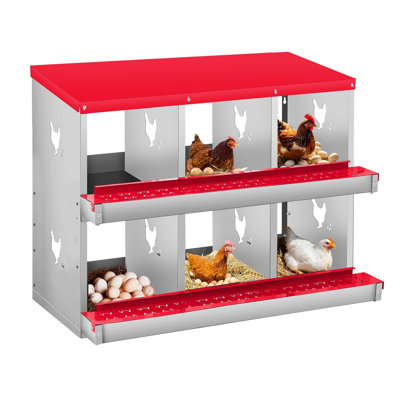 6-Compartment Metal Chicken Nesting Boxes with Roll-Out Trays, Easy-Clean, Dual-Install for Outdoor Coops
