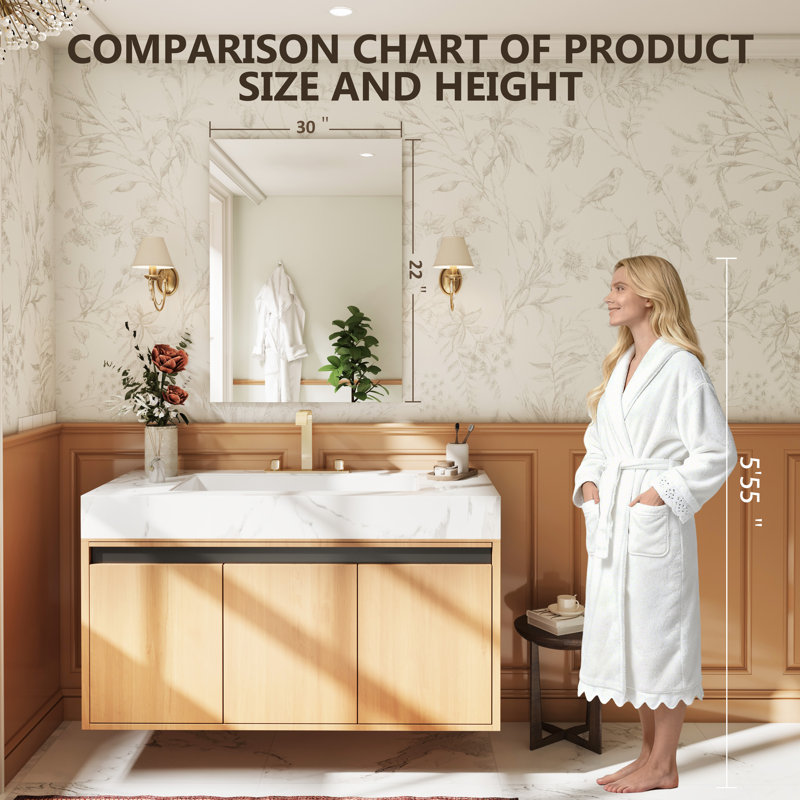  Frameless Tempered Glass Mirror, 30" x 22", Rectangle