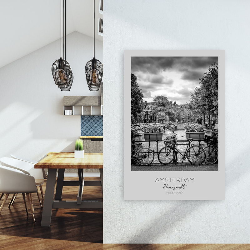 «Amsterdam Canal Bicyclcles», reproduction de tulipe contemporaine, art mural de la ville, 60" H x 40" W