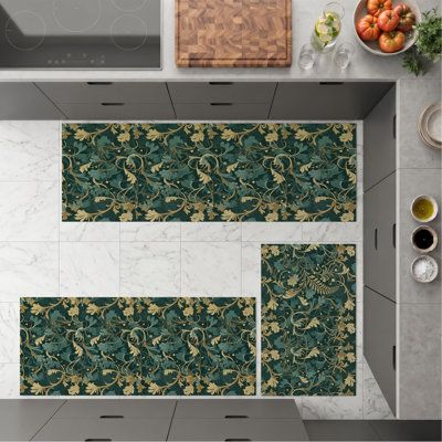 Green Leaf Non-Slip Washable Kitchen Mats