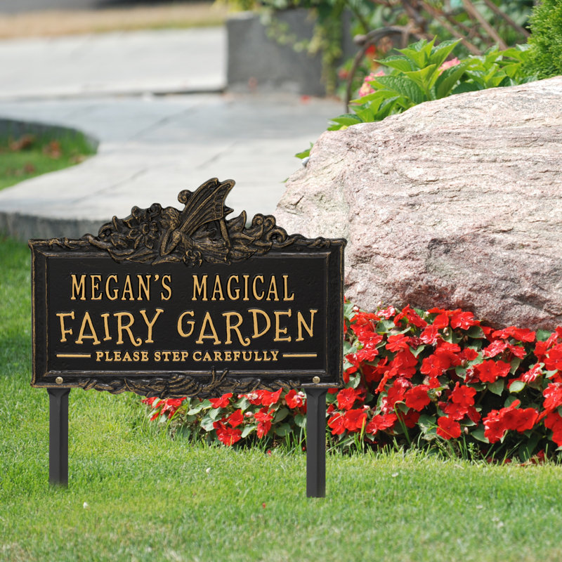 My Fairy Garden Personalized Lawn Plaque, Black/Gold, Yes