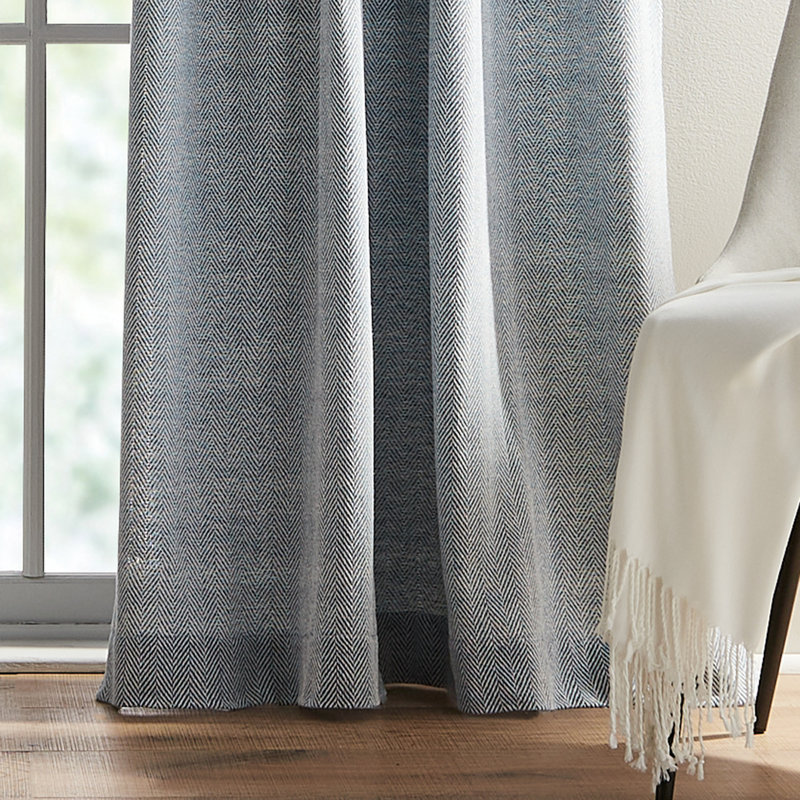 Herringbone Backtab Light Filtering Dusty Indigo Curtain Panel Pair (Set of 2)
