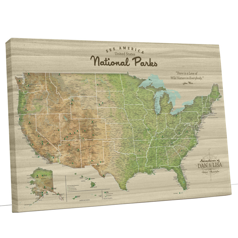 Carte des punaises des parcs nationaux et des États-Unis - panneau simple, H 30 po x l 48 po, Oui