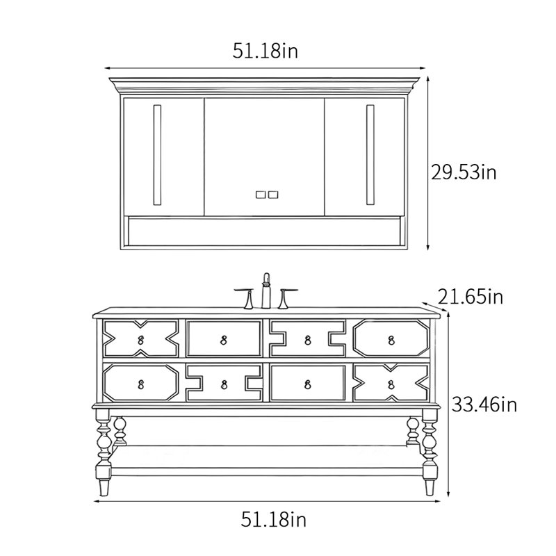 Armoire de salle de bain sur pied de style américain, 51"