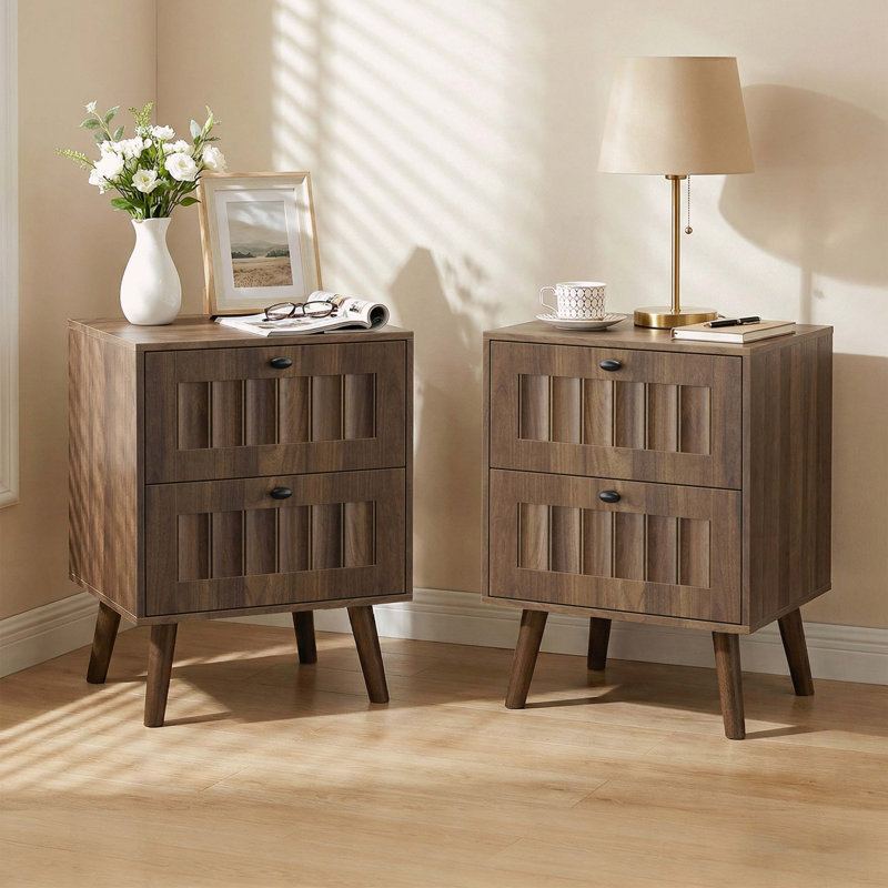 Ensemble de 2 tables de chevet modernes de style médiéval avec 2 tiroirs