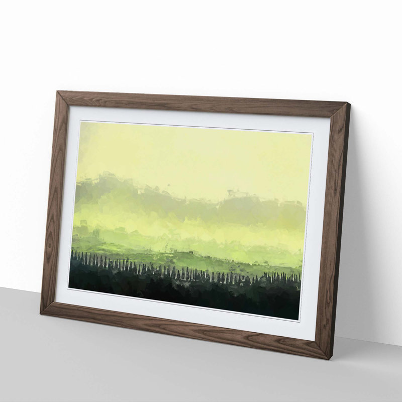 Rows of Trees in the Evening in Abstract - Picture Frame Graphic Art Print, 50cm H x 76cm W x 2cm D, Walnut