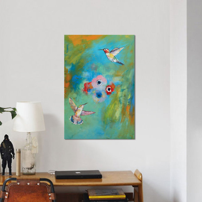 « colibris », reproduction d’art sur toile, H 40 po x l 26 po x P 1,5 po