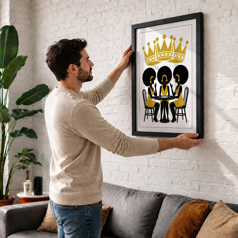 Three Under Crown Graphic - Framed Print, A2 - 59.4 x 42.0 cm, Black