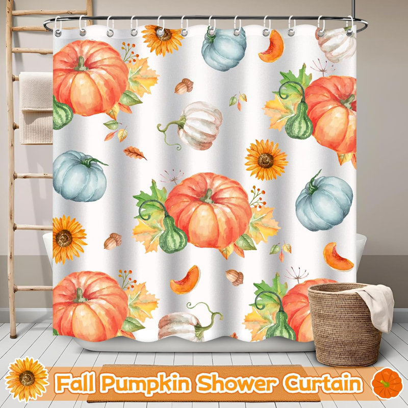 Rideaux de douche de l'Action de grâce, rideau de douche d'automne pour la salle de bain avec citrouille et feuille d'érable, rideau de douche d'automne avec 12 crochets, décor et cadeaux de l'Action de grâce pour l'automne