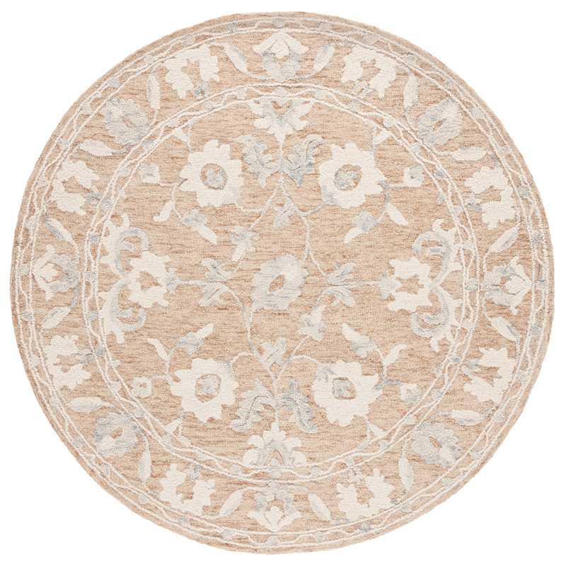 Ume Hand Tufted Wool And Cotton Floral Rug, Square 6'
