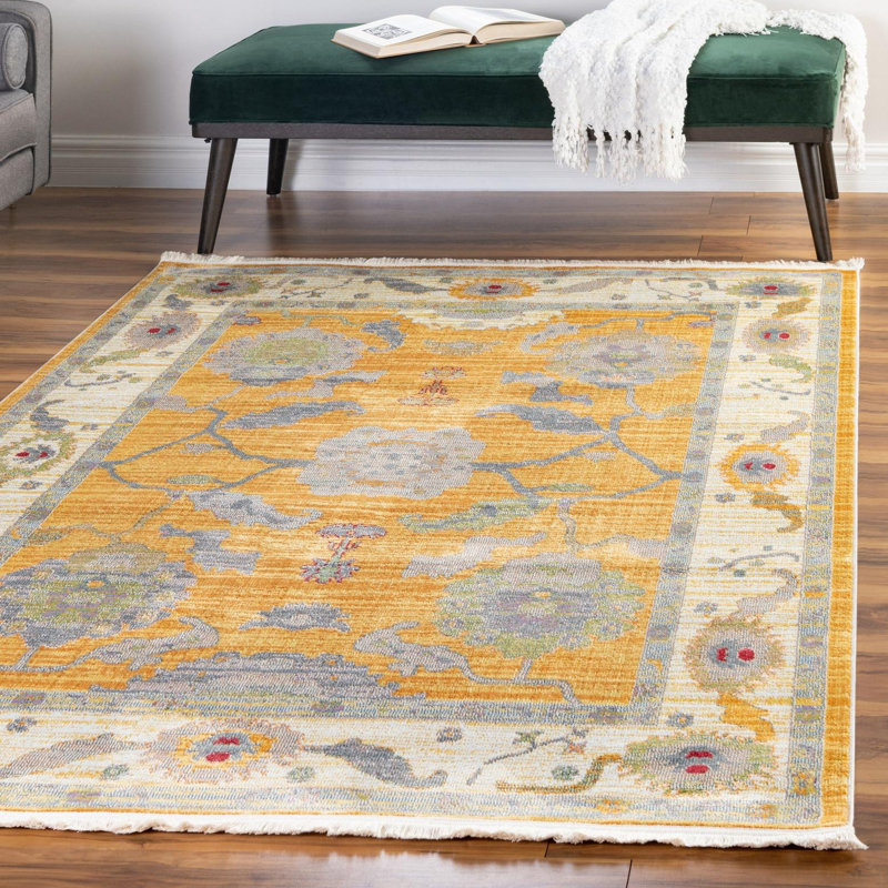 Haefner Oriental Yellow/Beige/Gray Area Rug, Rectangle 3'3" x 5'3"