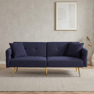 Modern Teddy Upholstered Convertible Sleeper Loveseat with Adjustable Armrests and Gold Metal Legs
