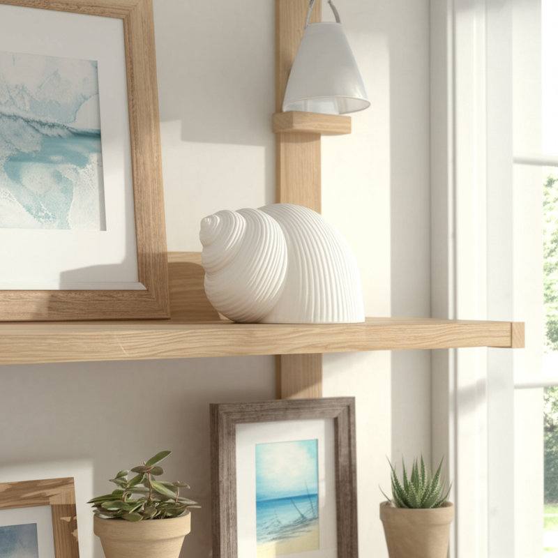 Coastal Shell Stoneware Figurine with Textured Design and Sculptural Detailing for Nautical and Beach-Themed Decorative Accents