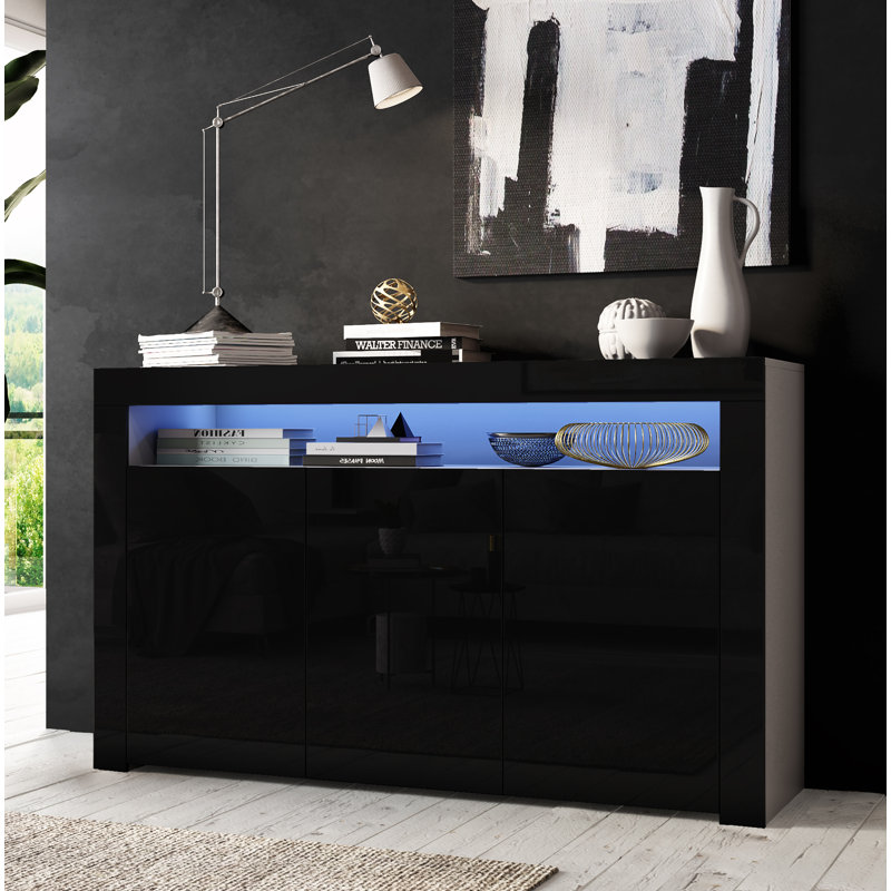 Dina 152cm Sideboard, White Matte/ Black High Gloss, Yes