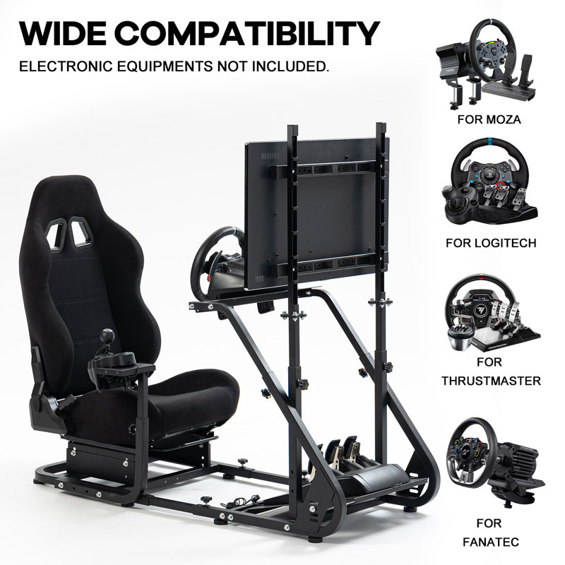Anman Racing Simulator Cockpit Stand with Seat & TV Stand Fits Thrustmaster Logitech G923 G29 XBox, Not Include Steering wheel & Wheels & Pedals and Shifter Handbrake