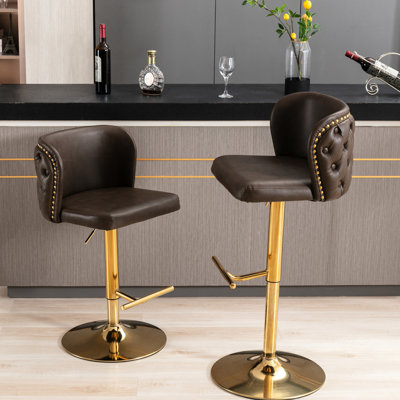 Adjustable Height Swivel Bar Stools - Modern Pu Leather Upholstered, Back , For Home Pub & Kitchen Island  2 , Brown  2,